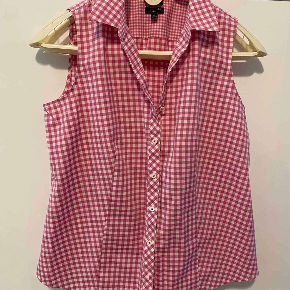 Talbots Pink and White Gingham Sleeveless Button-Down Shirt USED